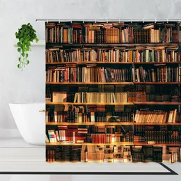 Vorhänge Retro Magic Bookshelf Duschvorhang Bibliothek Bücher Kreativität Druck Polyester Stoff Badezimmer Bad Vorhänge Dekor mit Haken