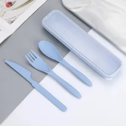 New multicolor wheat straw portable cutlery knife fork spoon three piece travel anti falling cutlery activity Gift Set