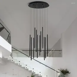 Candeeiros pendentes Holofotes de coluna de led Moderna decoração de sala de estar Lâmpada de cano de água Candelabro de diodo Lustre de restaurante Escadaria minimalista