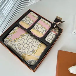 4 Piece Purse Clutch Bag Cardholder Wallets Lipstick Box Women Envelope Bag Genuine Leather Luxurys Designers Handbags Flap Lady Coin Bag Classic Letter Printing