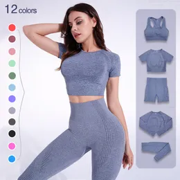 Roupa de ioga 235 pçs conjunto feminino sem costura treino roupas esportivas roupas de ginástica manga longa corte top leggings cintura alta ternos esportivos 230612