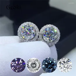 Stud Earrings Silver 925 Original Brilliant Cut Total 2-6 Carat Diamond Test Past D Color Hundred Flower 16 Heart Arrow Moissanite