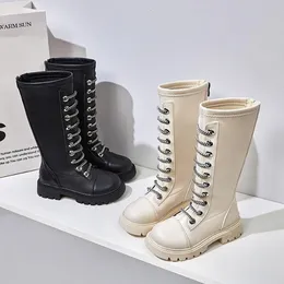 Boots Soft Child Fashion Autumn Girls Black Beige Long Snow with Chain Princess Warm Rinding Korean 230613