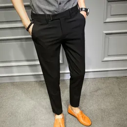 Blazers coreano fino ajuste calças masculinas terno calça preto marinho sólido negócios casuais calças de escritório pantaloni tuta uomo estiramento terno calças