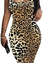 Moda feminina vestido regata bodycon sem mangas básico midi club dress vestido estampado leopardo para mulheres