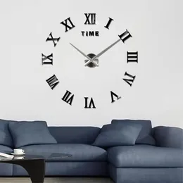 New 3D Roman Numeral Acrylic Mirror Wall Clock Sticker Fashion DIY Quartz Clocks Watch Home Decoration Living Room Stickers