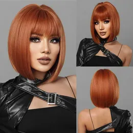 Lace Wigs Ginger Bob Wigs For Women Short Orange Bob Wigs With Flat Bangs Heat Resistant Synthetic Hair Z0613