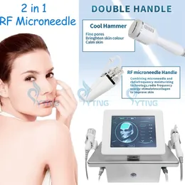 2 in 1 RF Fractionele Microneedle Machine Face Lift Rimpel Verwijdering Acne Behandeling Microneedling Goud Geïsoleerde Naalden met Koude Hamer