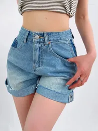 Kvinnors jeans jyate sommar mode hög midja curling denim shorts kvinnor tunna sektion flicka löst byxor gata stil trepunkt