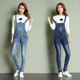 Jeans denim overaller kvinnlig koreansk vår highwaisted stretchy slim romper jumpsuits denim strappy ärmlös mamma jeans