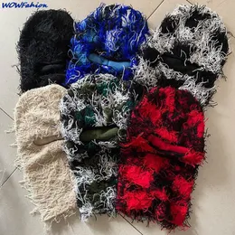 Fashion Face Masks Neck Gaiter Tassel Balaclava Distressed Knitted Full Face Ski Mask Shiesty Mask Colorblock Balaclava Knit Fuzzy Balaclava Ski Balaclava 230612