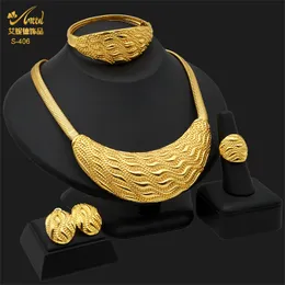 Wedding Jewelry Sets ANIID Indian Gold Plated Jewelry Set Luxury Dubai 24k Gold Color Jewellery Woman Bridal Wedding Necklace And Earing Moroccan 230613