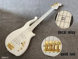 Electric Bass Guitar 4 Strings Customized Headstock Shape Gold Parts Deacal Print Inlay And Side Marks Whole Guitar Paint High