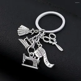 Schlüsselanhänger Mode Kleidung Nähmaschine Schlüsselanhänger Schere und Maßband Knopf Schlüsselanhänger Geschenk für Freunde