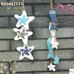 Garden Decorations 1PCS Wooden Sea style Fish Hanging Craft Mediterranean Style Home Decor Handmade Wall stickers Ocean Decoration R230613