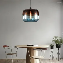 Kolye lambaları Modern Mavi Yeşil Led Işıklar Ligthing Liger Living Yemek Odası Dekor Cam Lamba Kapalı Cafe Bar Asma Armatürler