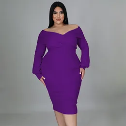 Plus size Dresses WUHE Strapless VNeck Size Clothes for Women Evening Party Sexy Off Shoulder Solid Long Sleeve Spring Bodycon 230612