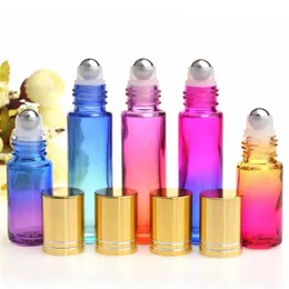 Garrafas de rolo de óleo essencial de vidro de 10 ml Garrafas de cor gradiente com bolas de aço inoxidável Roll on Bottle Perfeito para perf de óleo essencial Lxsi