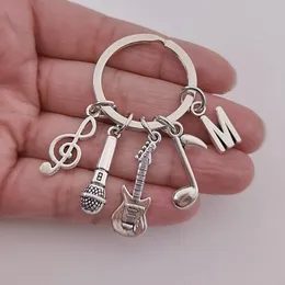 Microphone Music Keychain Gift Initial Charm Name Keyring Music Note Charm Guiter Creative Boy Girl Key chain