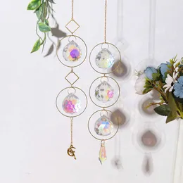 Garden Decorations Sun Light Crystal Wind Chime Star Moon Sun Plated Colorful Beads Hanging Drop Outdoor Garden Windchimes