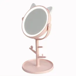 Mirrors 1pcs Makeup Led Mirror Table Desktop Countertop Base Use for Bathroom Travel Ordinary Pink Cat Ear Led Mirror with Usb Cable