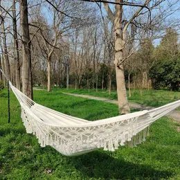 Hamak kemping Hamak ludzie przenośni na świeżym powietrzu Hamak Kampanie Pure White Tassel Romantyczna huśtawka podróżna Hammock R230613