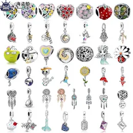 Для Pandora Charms Authentic 925 Серебряные бусины болтаются, цвет, ключ ключ, Dreamcatcher Apple Traste Bead Bead