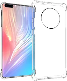 Rensa telefonfodral för Huawei Mate 40 Pro+ Mate 30 P40 P30 P20 Lite Y8p Y7p Y9s Mjuk flexibel TPU med krockkuddar Socktäta transparent anti-gulande telefonskydd