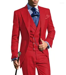 Mäns kostymer Jeltoin Formell röd svansdräkt Slim Fit Men brudgummen