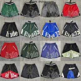 Erkek Şort Kadınlar Sıradan Mesh Deri İşlemeli Pist Nefes Alabilir 2022ss Rhude Elastik Bel Drawstring Shorts Om