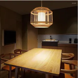 Lâmpadas pingente estilo chinês iluminação led para loja de panelas sala de chá lâmpada de bambu japonês zen oval tecido lustre decoração de casa