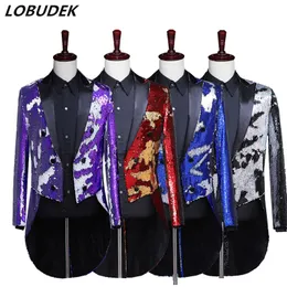 Jaquetas masculinas dupla face cor lançando lantejoulas tailcoat terno jaquetas baile de formatura formal anfitrião desempenho palco smoking mágico coro traje