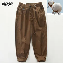 Брюки HIQOR, новинка 2023 года, свободные повседневные брюки в стиле Cityboy, мужские брюки из 100% хлопка, классические брюки-чинос, коричневые брюки-карго, мужские