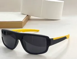 Gelbe schwarze Sport-Sonnenbrille aus Gummi mit dunkelgrauen Gläsern für Herren und Damen, Sommer-Sonnenbrillen, Sonnenbrillen, UV400-Brillen mit Box