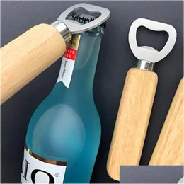 Öppnar Style Wood Handle Beer Handheld Bartender Bottle Opener Wedding Party Gift Rostfritt stål DBC BH3705 Drop Delivery Home Gar DHBWV