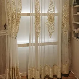 Cortina de tule bordado europeu de luxo para sala de estar quarto cortinas de janela nobre cortinas de voile transparente painel branco cortinas