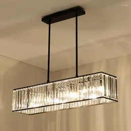 Lampade a sospensione Sala da pranzo americana Dritto in metallo E27 Luci a led Lustro K9 Lampada a sospensione con asta di cristallo Illuminazione per interni Lamparas