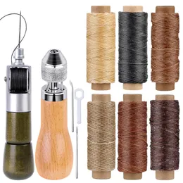 Leathercraft Fenrry 7 peças Kit de linha de furador de couro com linha encerada Máquina de costura manual Speedy Stitcher Ferramentas de costura artesanal de couro