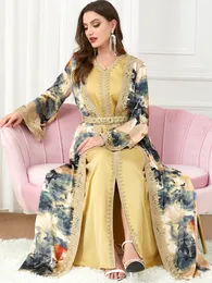 Odzież etniczna muzułmańska set Jalabiya Kobiety Ramadan Abaya Ladies Elegancki nadruk Maroko Kaftan Formalna sukienka 2 sztuka Islamskie Długie sukienki 230613 ES 30613