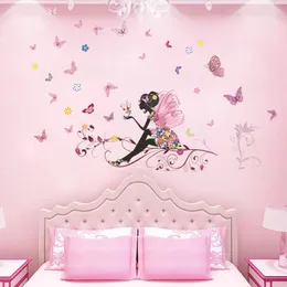 Cartoon Butterfly Flower Fairy 50*70 cm väggdekaler Kidsrum Heminredning Diy Wall Stickers Mural Art PVC Affischer Gifts