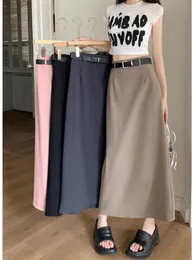 Women's high waist with belt sashes blazer suit a-line long skirt SMLXL