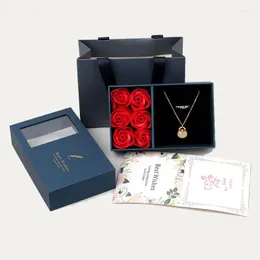 Bolsas de joyería 6 rosas caja de regalo de lujo con bolso de mano collar anillos pendientes cajas para novia regalos 2023 accesorios de cajón