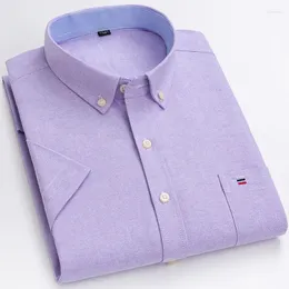 Erkekler Sıradan Gömlek Pamuk Oxford Mor Gömlek Erkekler Kısa Kollu Ekose Cep Yumuşak Konforlu Düzenli Uyum İş Sosyal Elbise