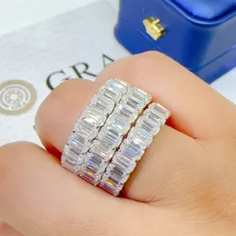 Diamond Ring Jewelry 925 Sterling Silver Pass Test Bling Sqaure Moissanite Ring for Men Women Nice Gift