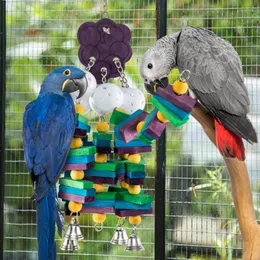 Anderer Vogelbedarf, bunter Holzblock-Spielzeugkäfig, kauender, stehender Barsch für kleine große Vögel, Vogelkäfig-Zubehör, Biss