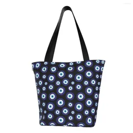 Shopping Bags Funny Printed Greek Amulet Evil Eye Pattern Tote Bag Portable Canvas Shopper Shoulder Nazar Lucky Charm Handbag