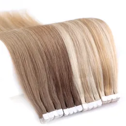 Bułki włosy Neitsi Hair Extensons Real Tape Ins Naturalne klej ludzkie włosy proste 12 "-24" Blond Ombre Maszyna bezproblemową skórę 230613