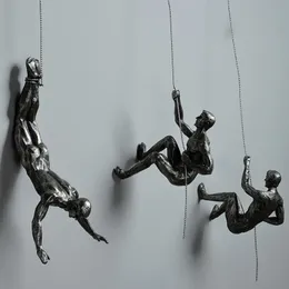 Dekorativa föremål Figurer 6st Set Abstract Creative Harts Rock Climbing Man Iron Wire Wall Hanging Retro Figurer Decor Statue Europe Climber People 230614