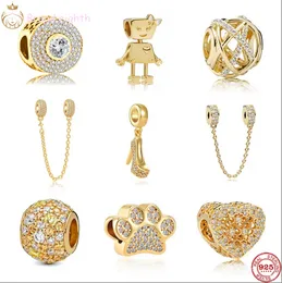 För Pandora Charms Sterling Silver Pärlor Ny Gold Dog Paw Path Safety High-Heel Shoe Bella Bella DIY PEEL