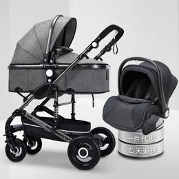 Barnvagn 2-i-1 multifunktionellt högt landskap som sitter och ligger dubbelriktad stötdämpning fällande nyfödd baby barnvagn